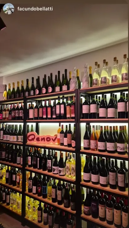 Pared de vinos de la Cava Qenovi durante una cata